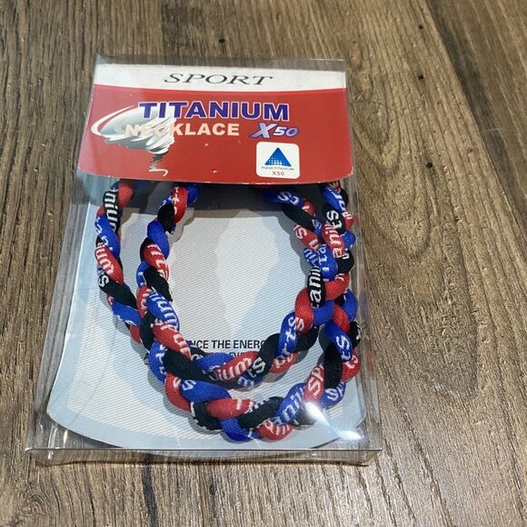 Triple Braided Sports Performance Titanium Necklace - Black, Red, & Blue - Picture 5 of 7
